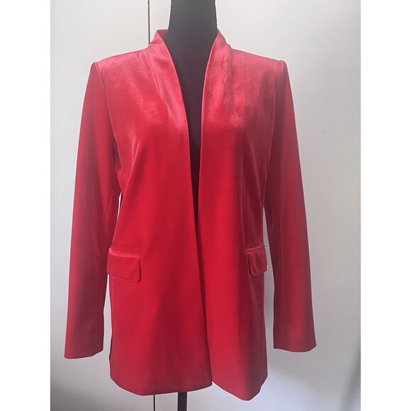 Calvin Klein Women’s Red Velvet Blazer Jacket Size 8 Single Button Holiday Party - Picture 1 of 5